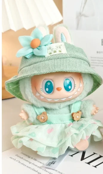 labubu doll clothes set featuring a bunny hooded top and dress