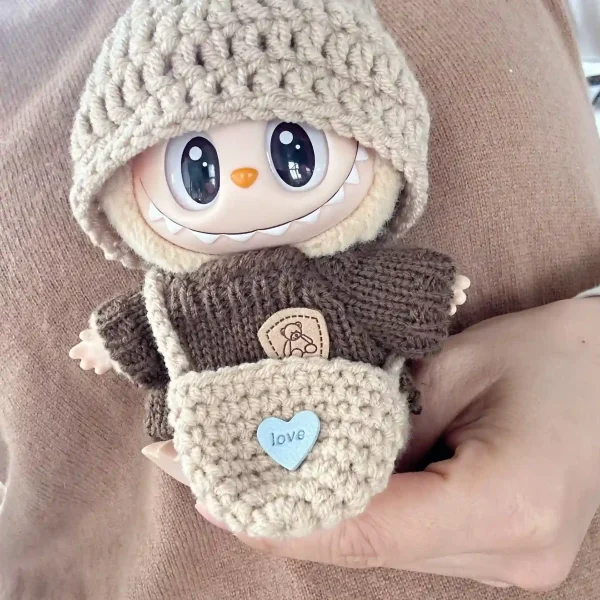 labubu doll clothes set featuring bunny ears and love heart