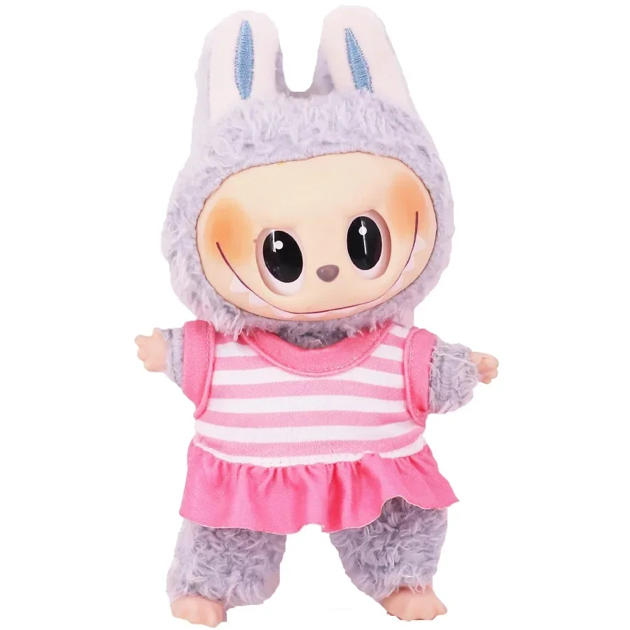 labubu doll clothes set floral dress striped shirt canvas shoes headband