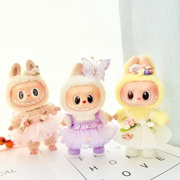 labubu doll clothes set with butterfly headband flower crown