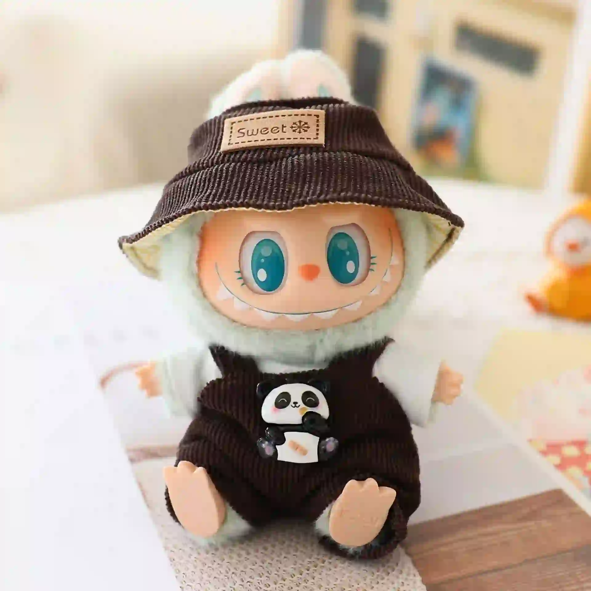 labubu doll clothes set with panda and watermelon embroidery