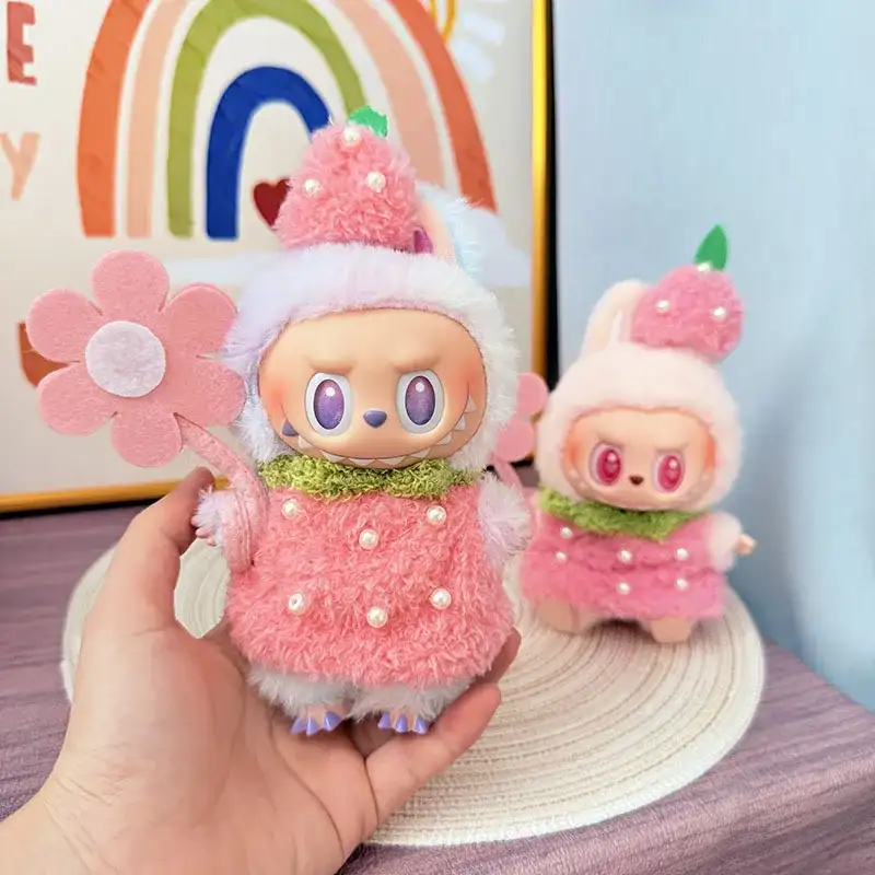 labubu doll clothes strawberry outfit headwear flower accessory