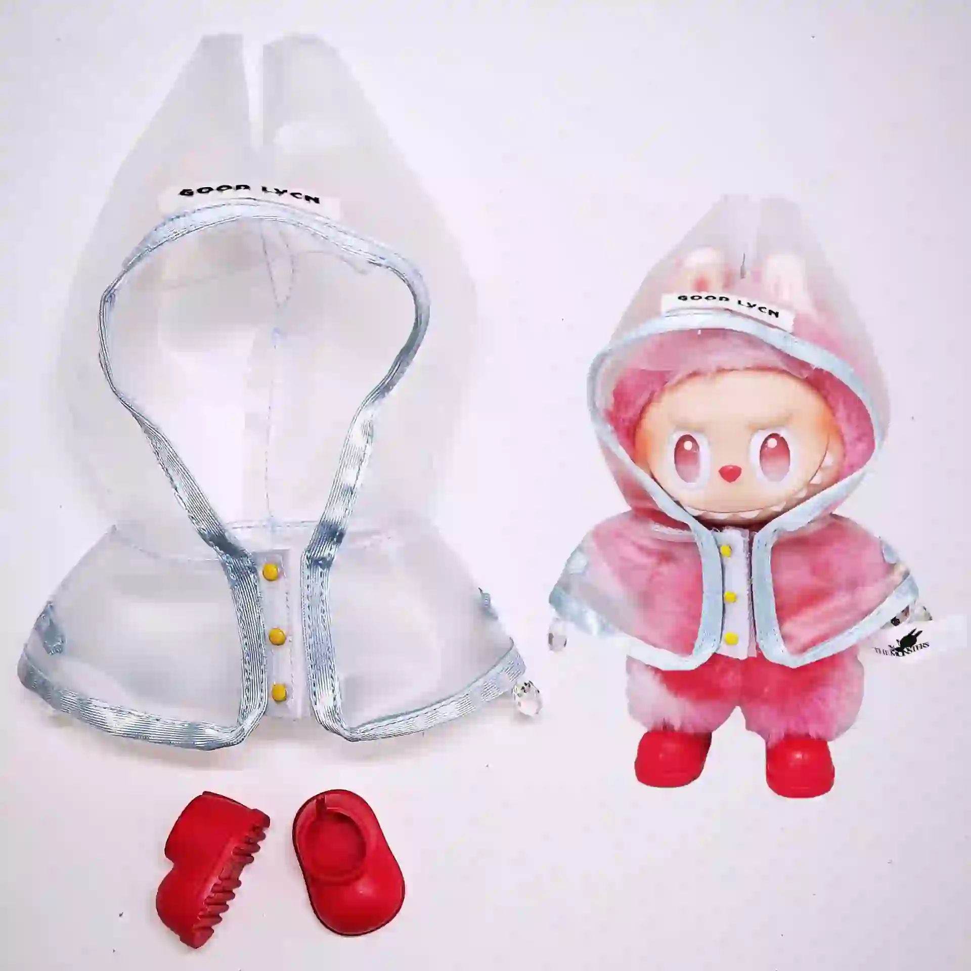 labubu doll clothes transparent raincoat and boots