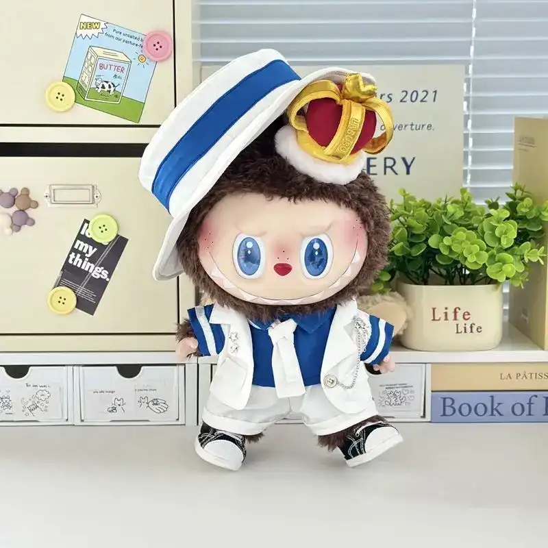 labubu doll clothes white jacket blue shirt pants matching sneakers