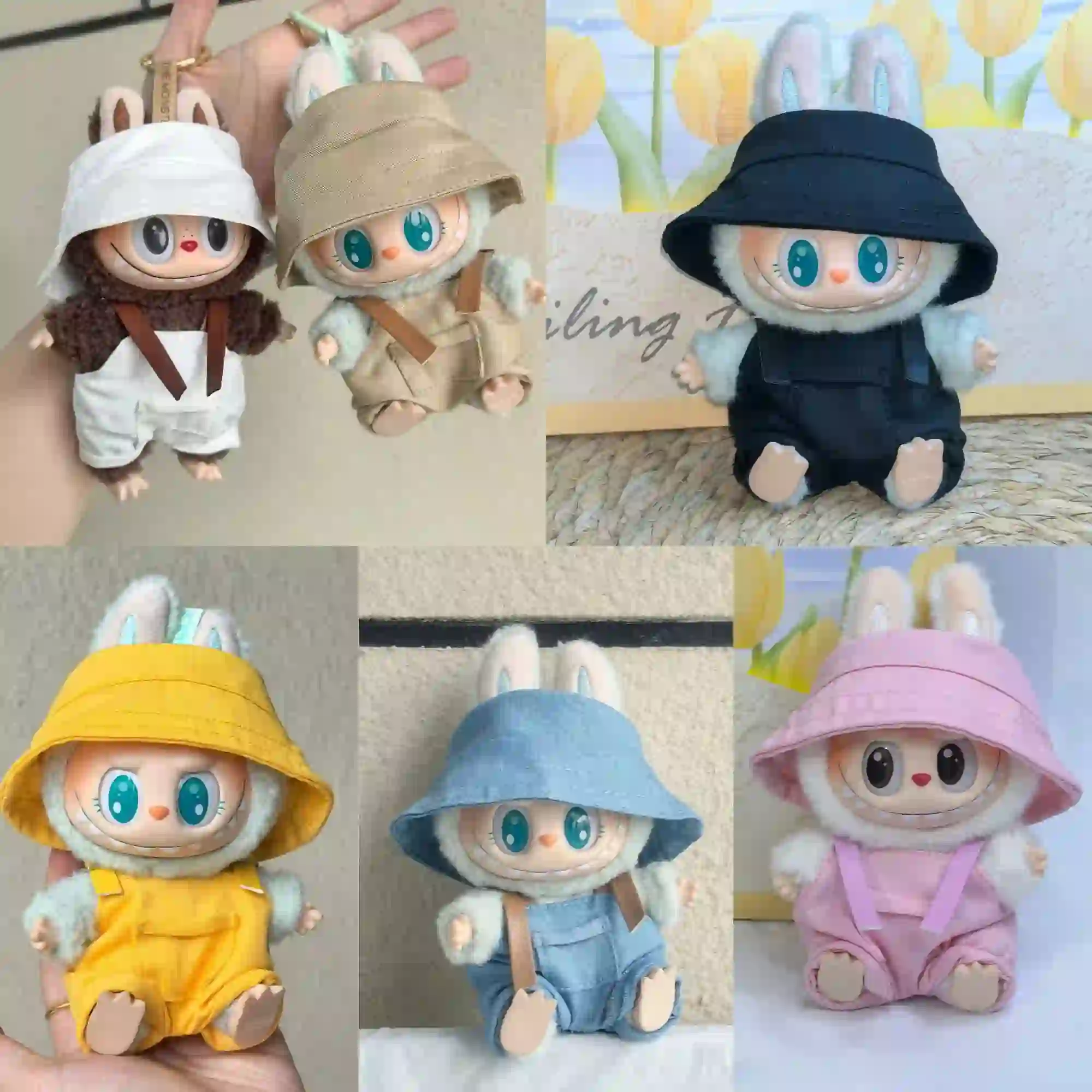 labubu doll clothing set bucket hat matching colors