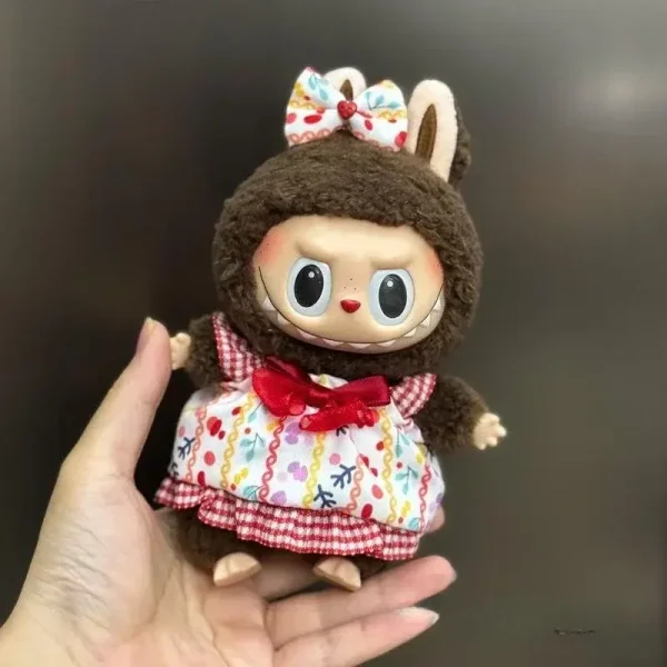 labubu doll clothing set bunny overalls pink shirt hat