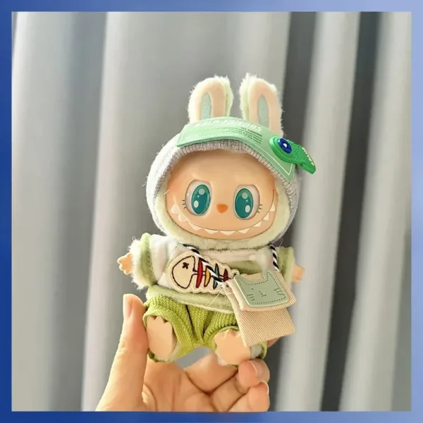 labubu doll clothing set pastel green white and gray