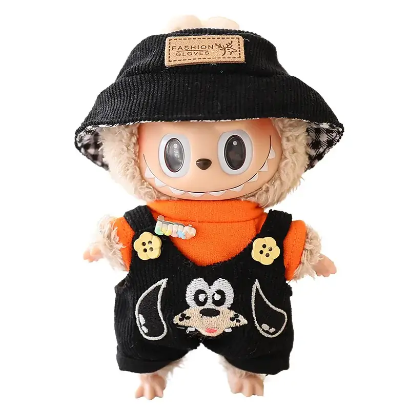 labubu doll clothing set with functional button overalls