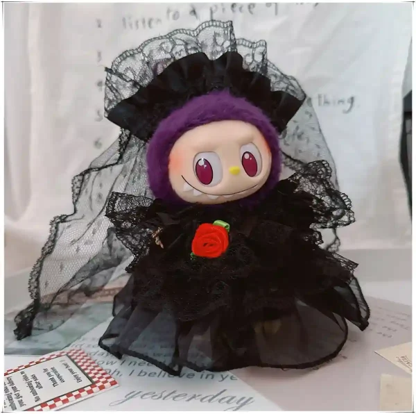 labubu doll enchanting black lace wedding dress outfit