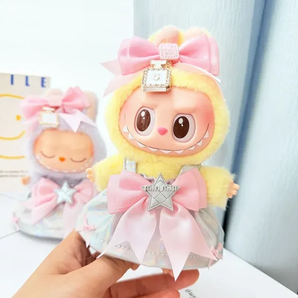 labubu doll fashion accessories pink bow dress and charms