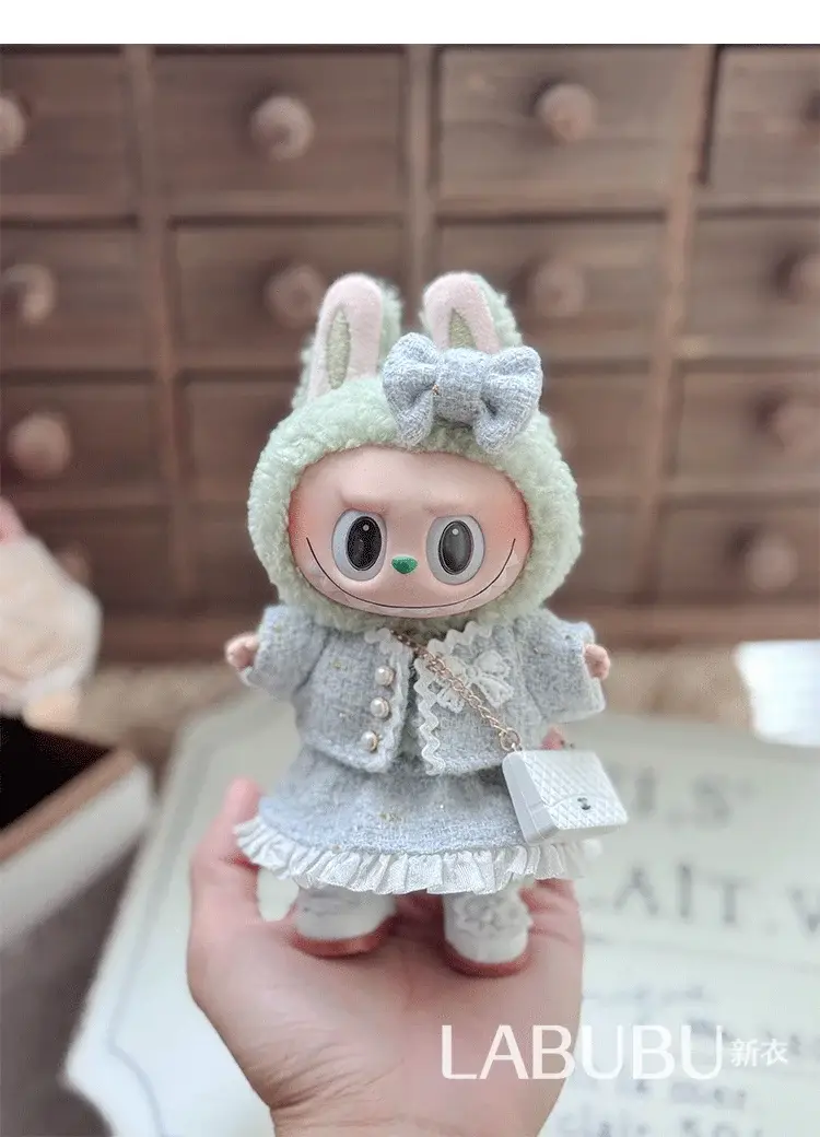 labubu doll high fashion tweed jacket and skirt set
