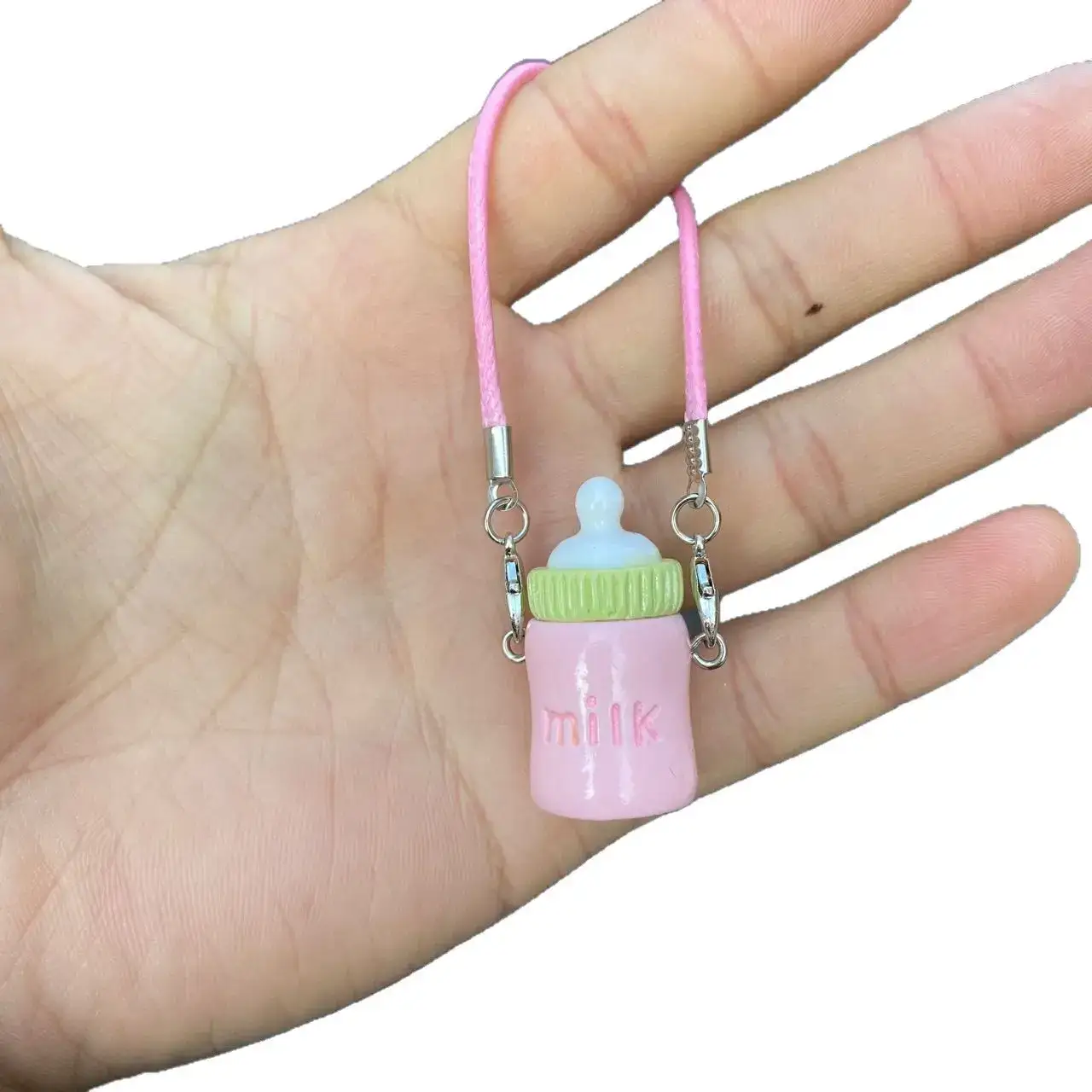 labubu doll keychain pastel milk bottle kawaii design
