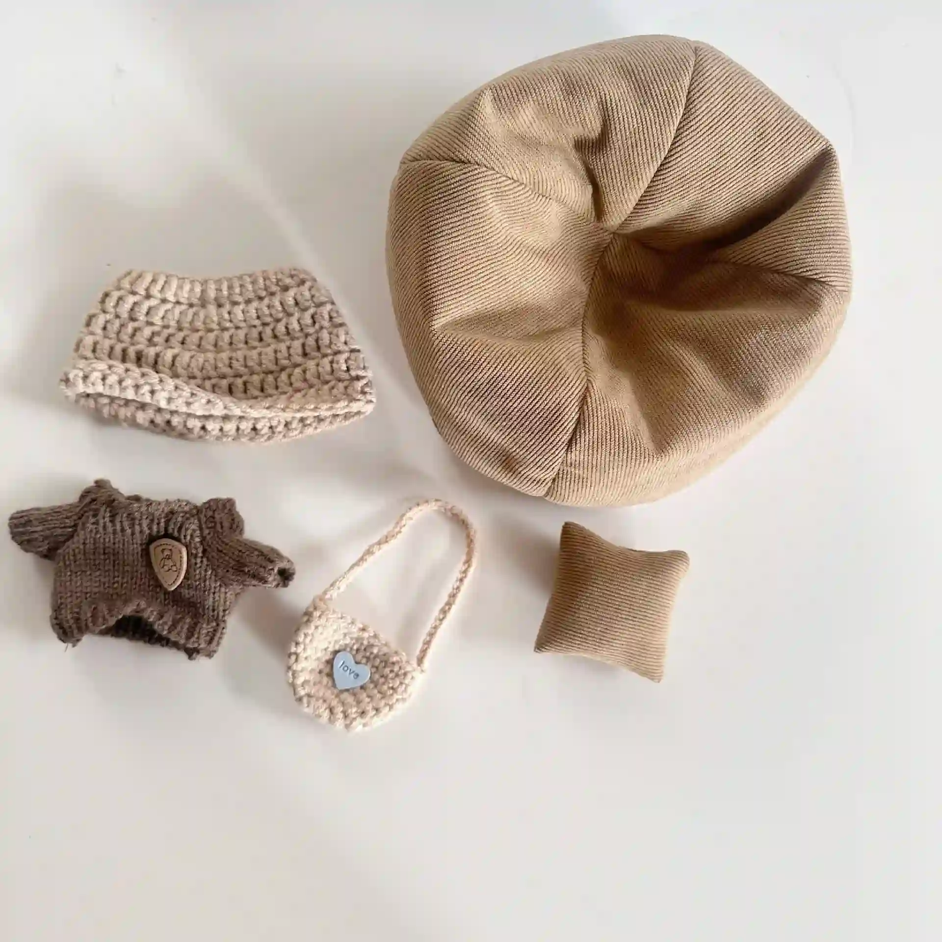 labubu doll knit bunny outfit set 17cm soft brown cream