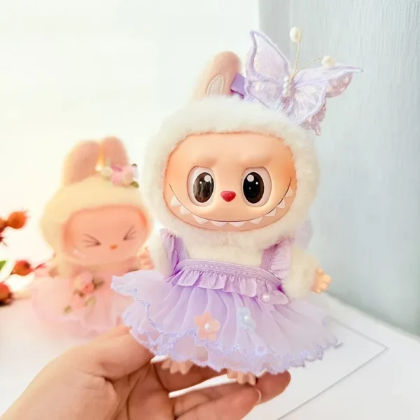 labubu doll outfit for sitting pose pastel pink lavender tutu