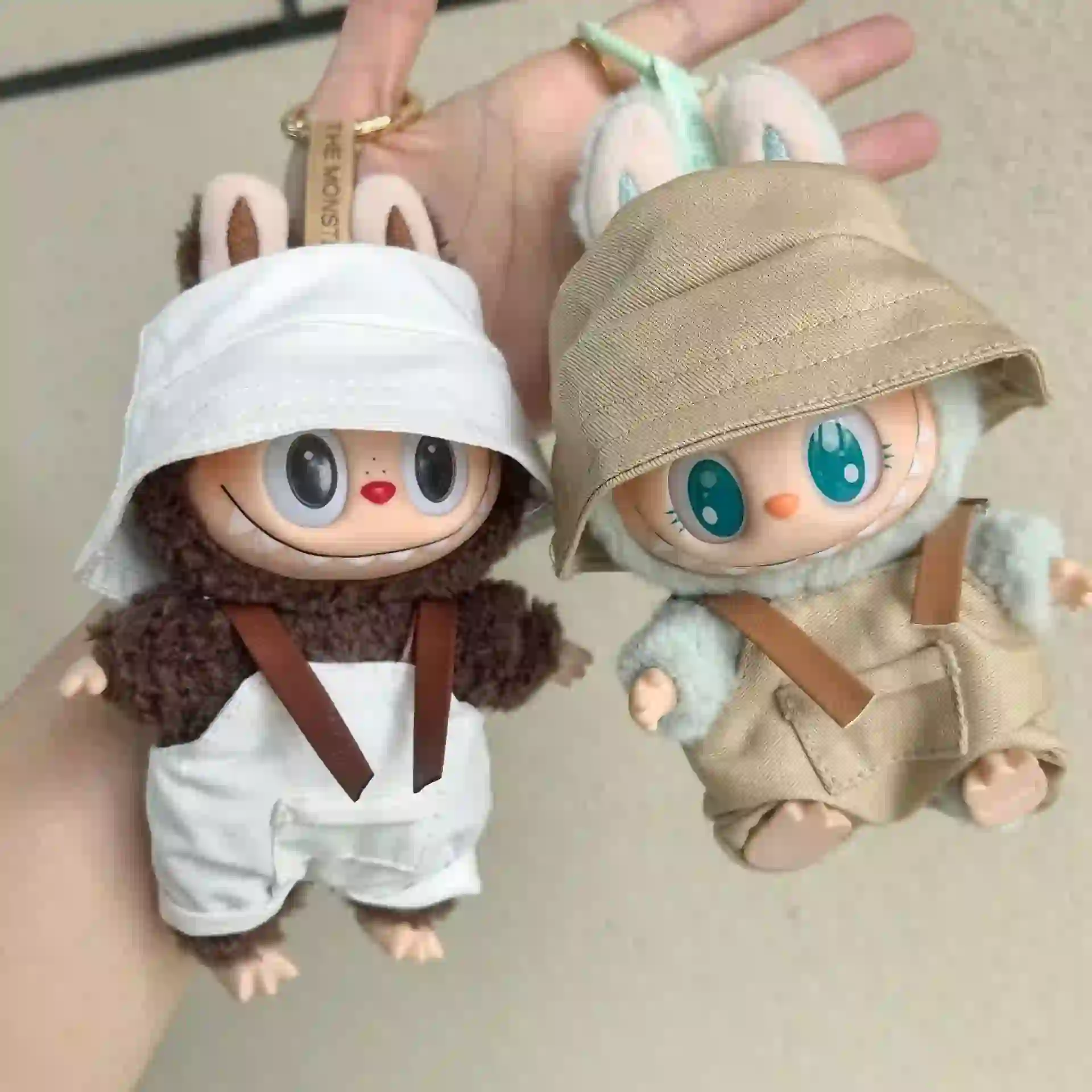 labubu doll outfit set bucket hat overalls 15cm 17cm