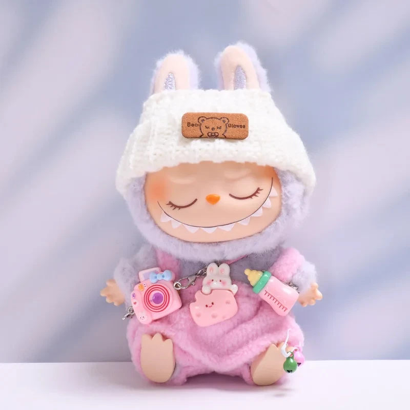labubu doll outfit set bunny ears bib style overalls