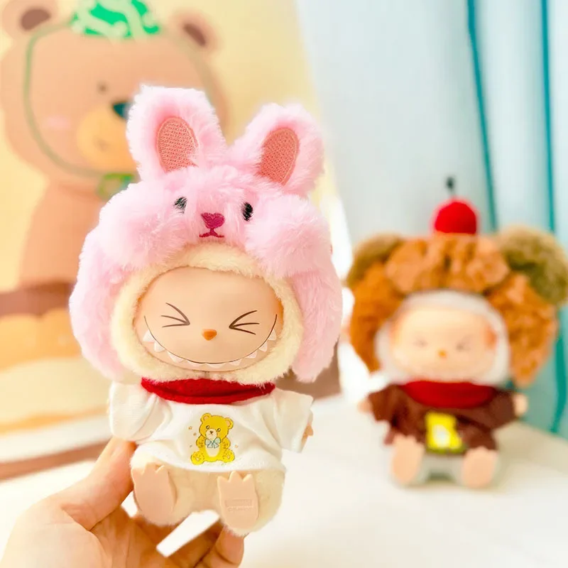 labubu doll outfit set featuring cute capybara bear bunny hats