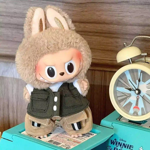 labubu doll outfit set khaki cargo pants vest for photography