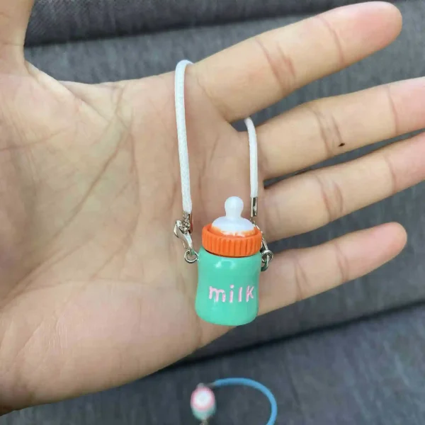 labubu doll pastel milk bottle keychain delicate design