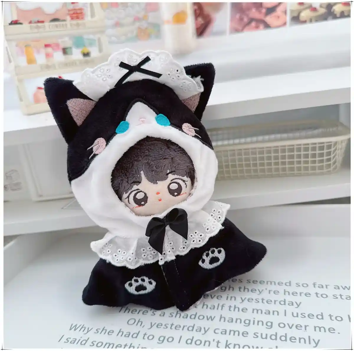 labubu doll plush cloak black cat maid costume 15cm 17cm