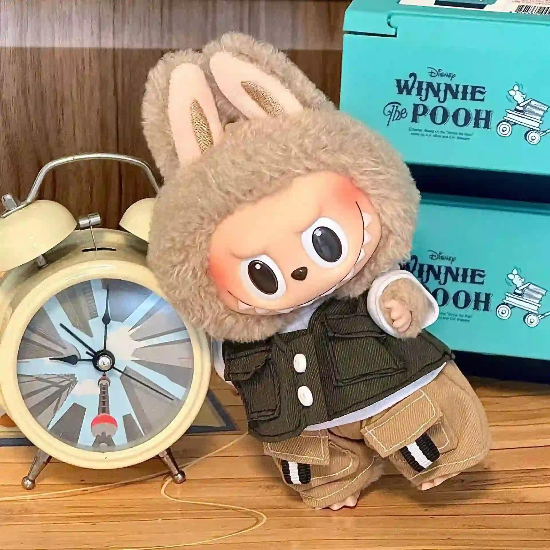 labubu doll pocket workwear suit set khaki cargo pants vest