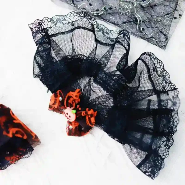 labubu doll pumpkin dress with black lace details
