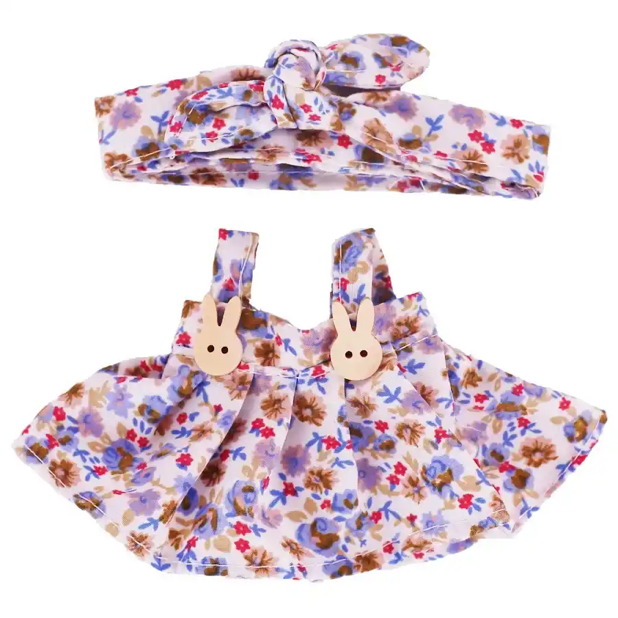 labubu doll spring outfit floral dress striped shirt cute headband