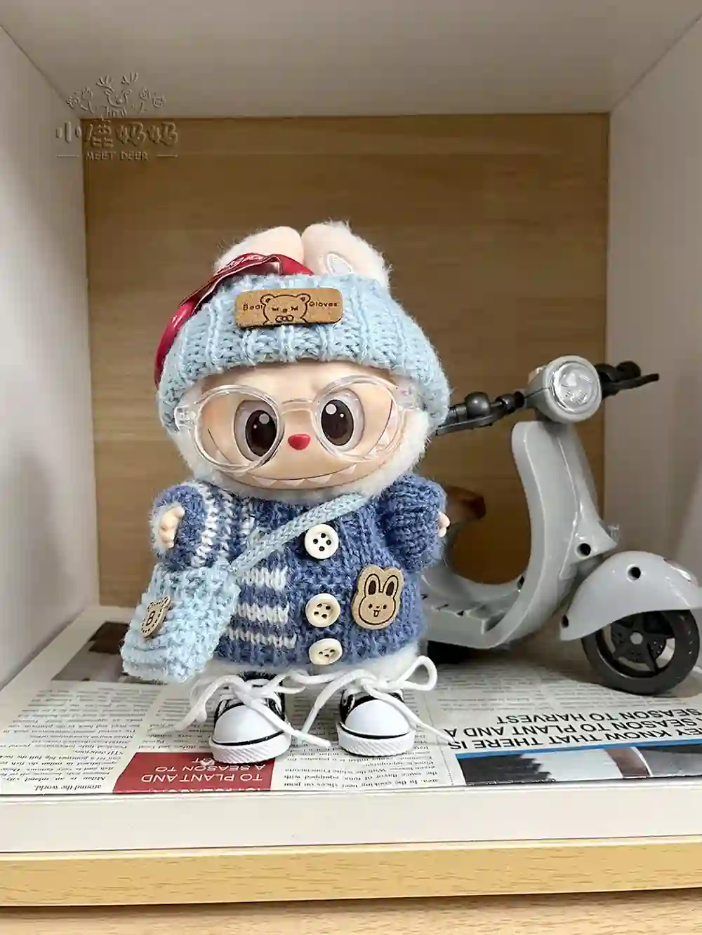 labubu doll winter clothes set with bunny logo patch