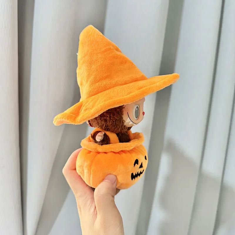 labubu halloween pumpkin suit with witch hat accessory