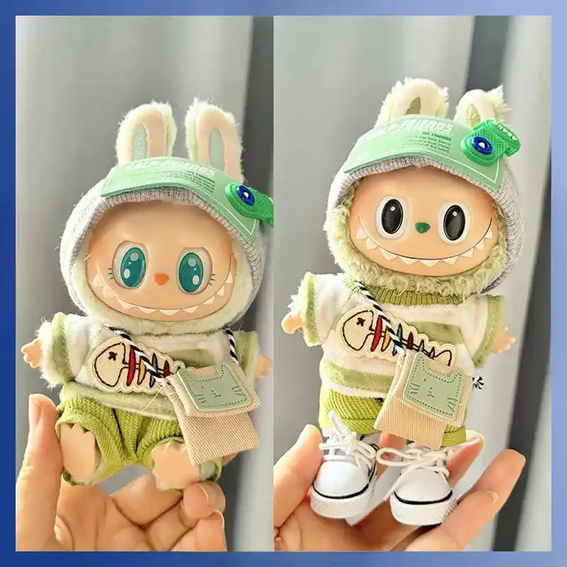 labubu i ii doll compatible green kawaii outfit set
