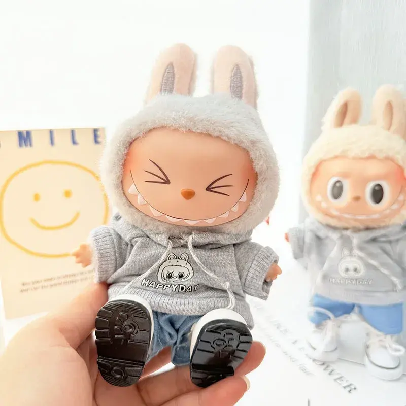 labubu ii doll clothes grey hoodie outfit set