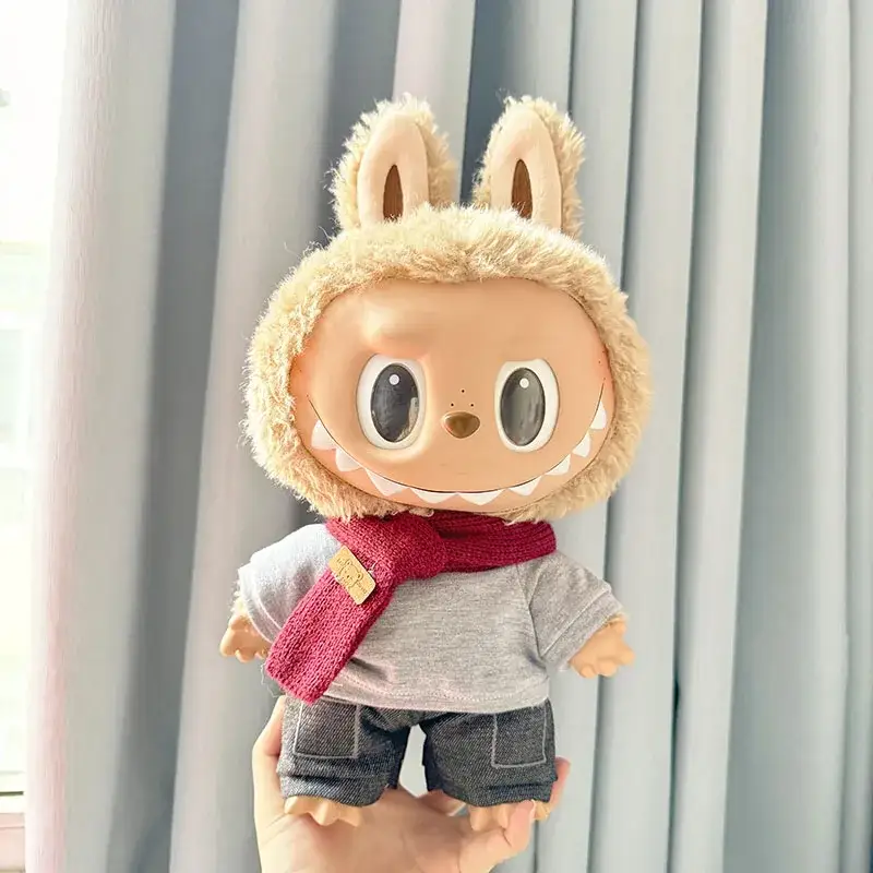 labubu mokok doll clothes outfit set denim overalls and white tee