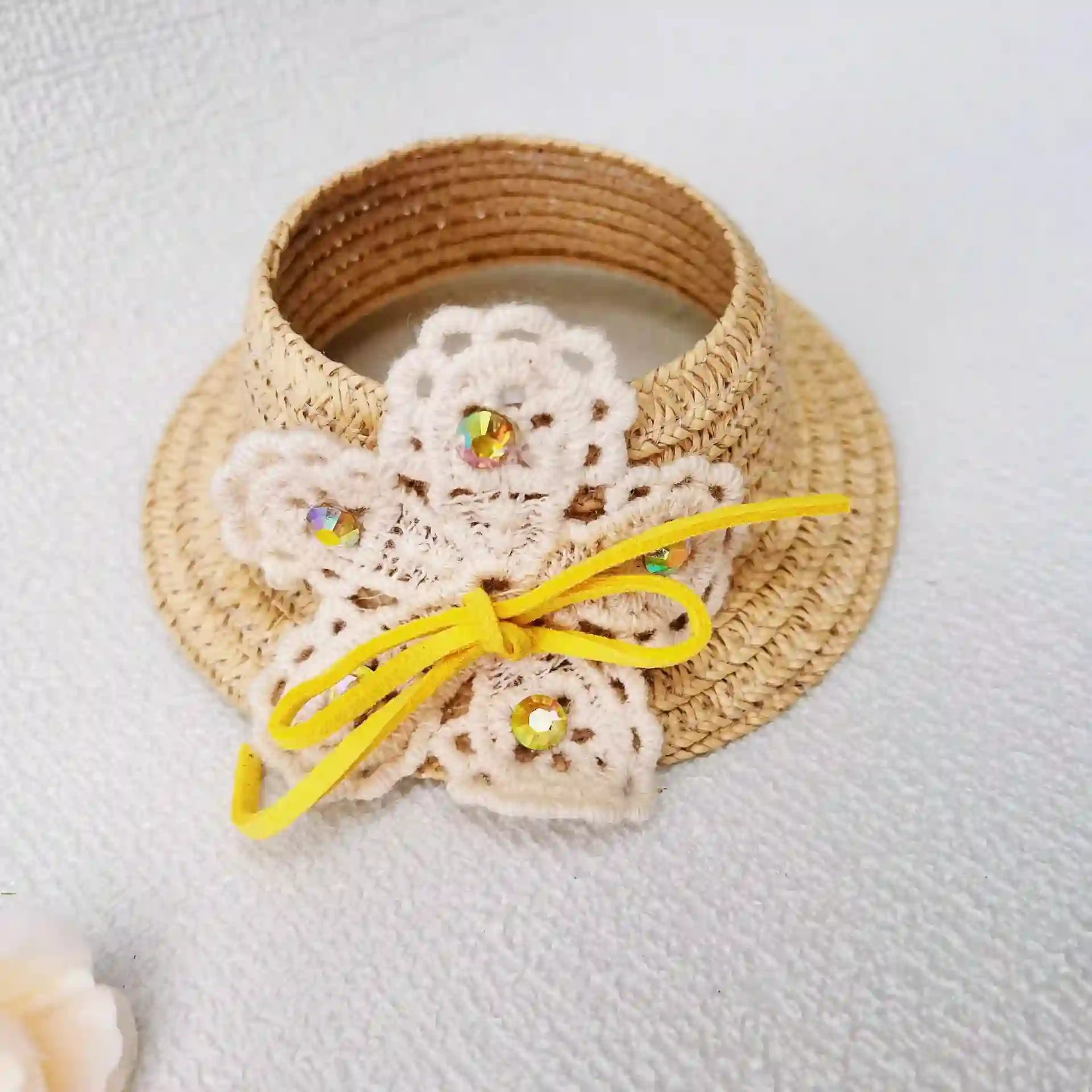 labubu straw hat 15cm doll summer accessory