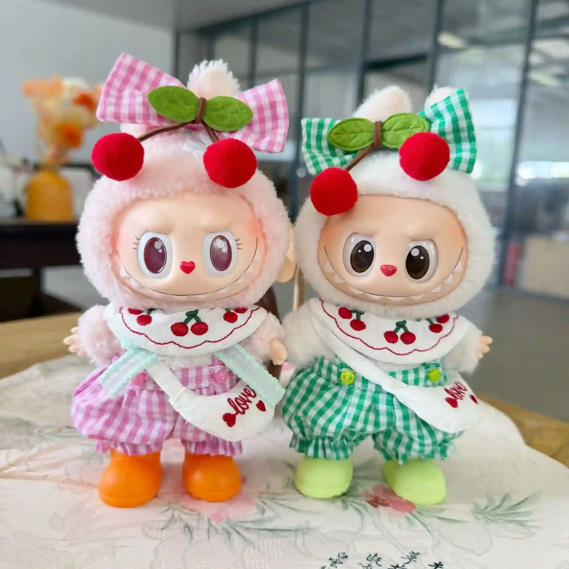 labubu v1 v2 v3 doll cherry outfit plush cotton romper handbag