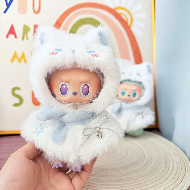 labubu v1 v2 v3 doll compatible plush hooded cape and scarf set