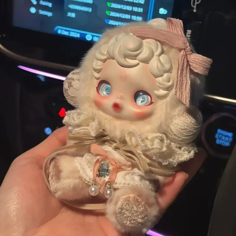 labubu v2 doll silver dress with pastel pink accents