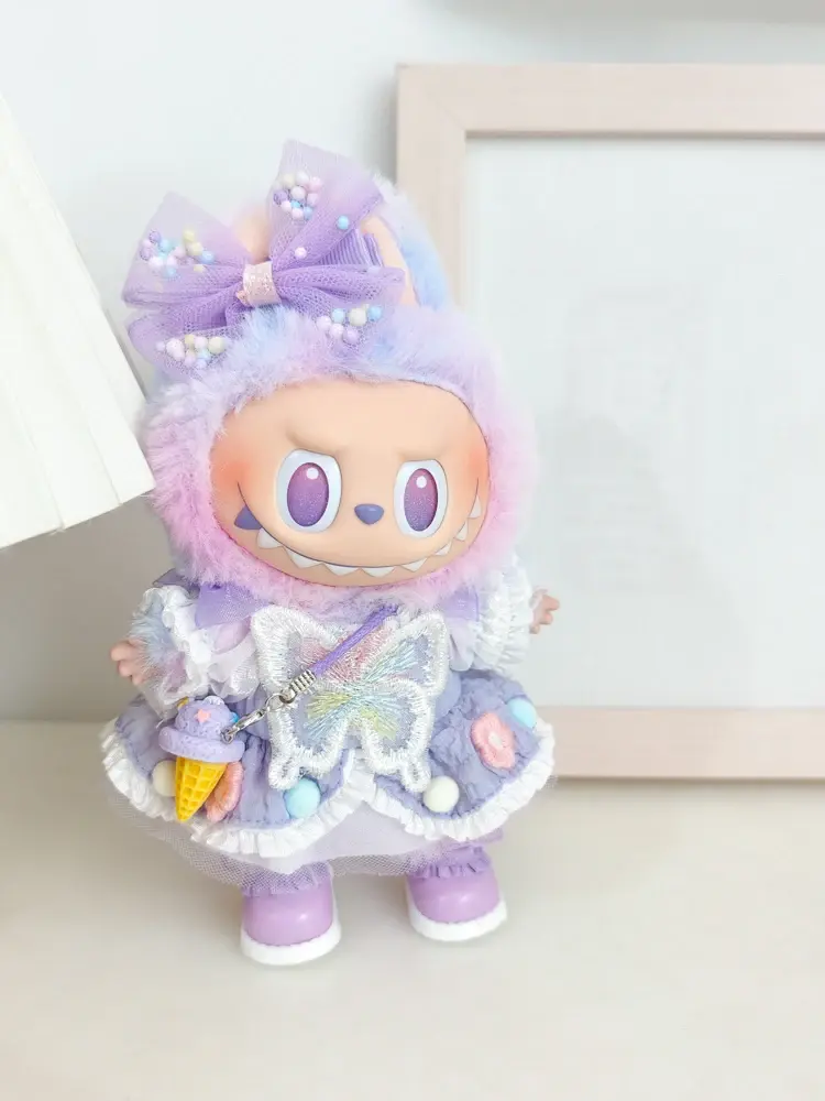 labubu v30 lavender butterfly dress outfit for 17cm dolls