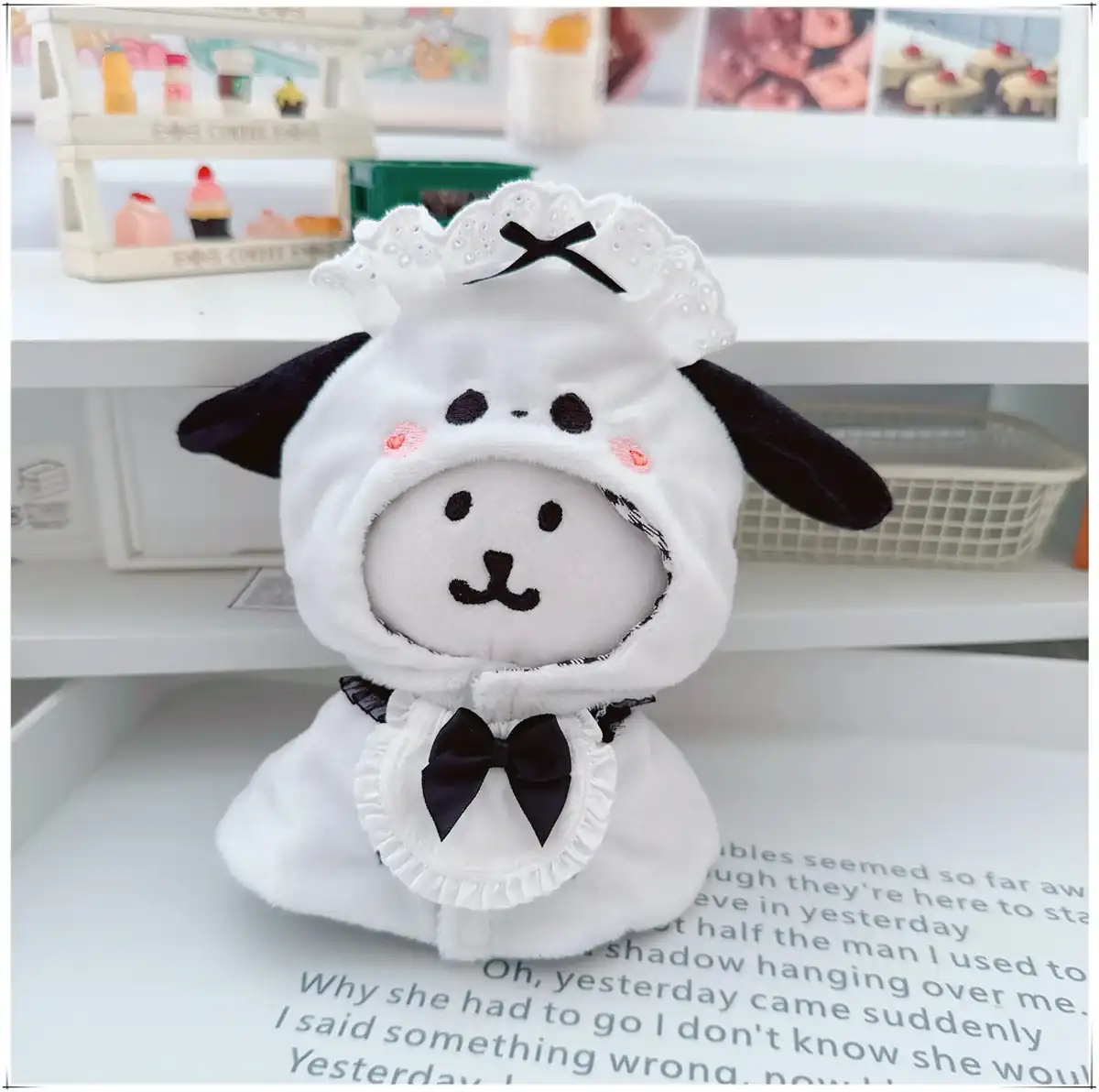labubu v3 doll adorable animal hooded cloak white dog design