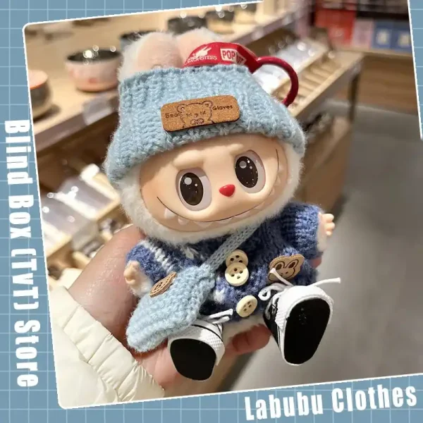labubu winter accessories set dark blue scarf and white shoes