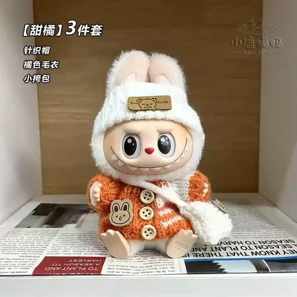 labubu winter outfit set includes soft blue knitted sweater