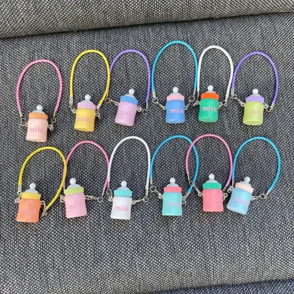 lightweight pastel milk bottle keychain for labubu accessories