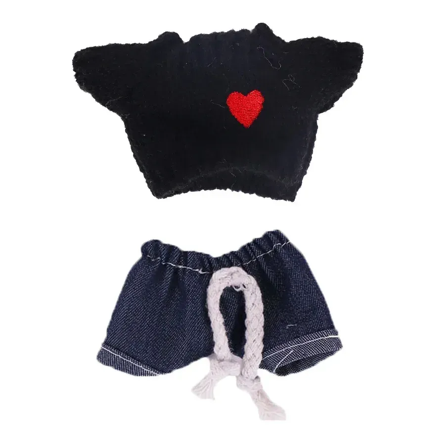loose fit knit sweater denim shorts outfit for labubu doll