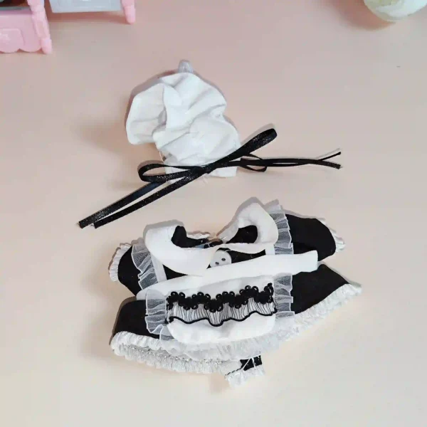 luxury 17cm Labubu black lace maid outfit doll clothing