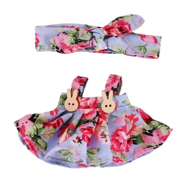 meticulously crafted labubu doll outfit floral dress striped shirt