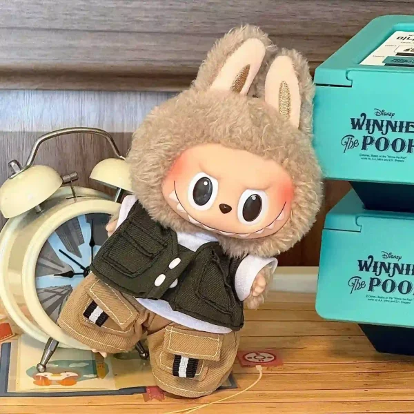 miniature fashion outfit khaki cargo pants vest for labubu doll
