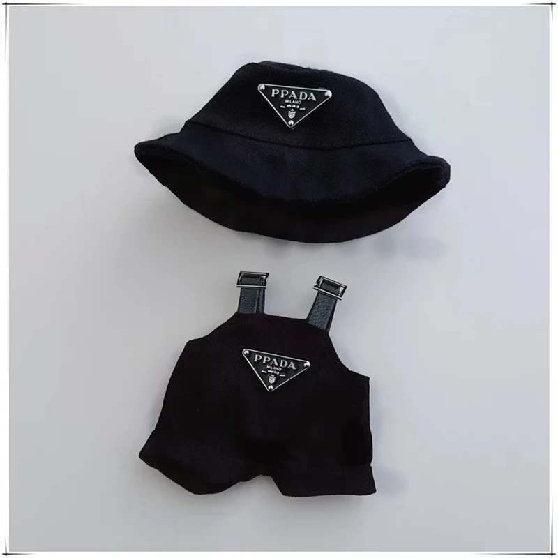 miniature fishermans hat and overalls for 17cm Labubu doll