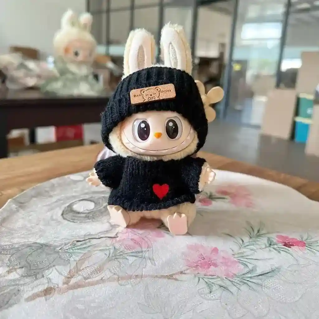 miniature labubu clothing set with embroidered heart