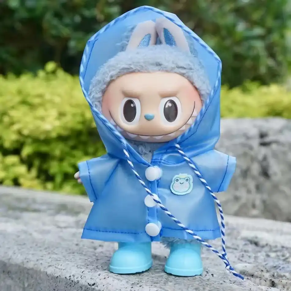 mint green raincoat outfit for 17cm Labubu plush dolls