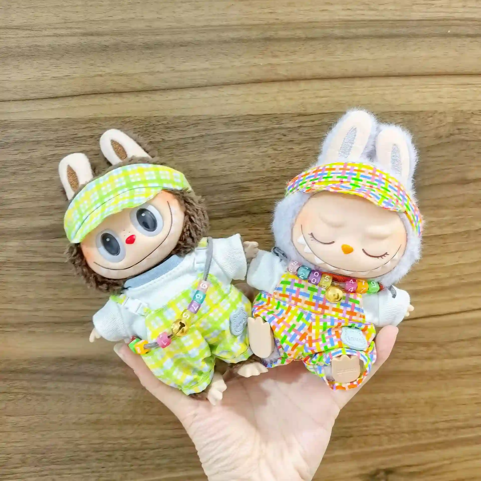 multicolored checkered overalls outfit for 15 17cm labubu doll