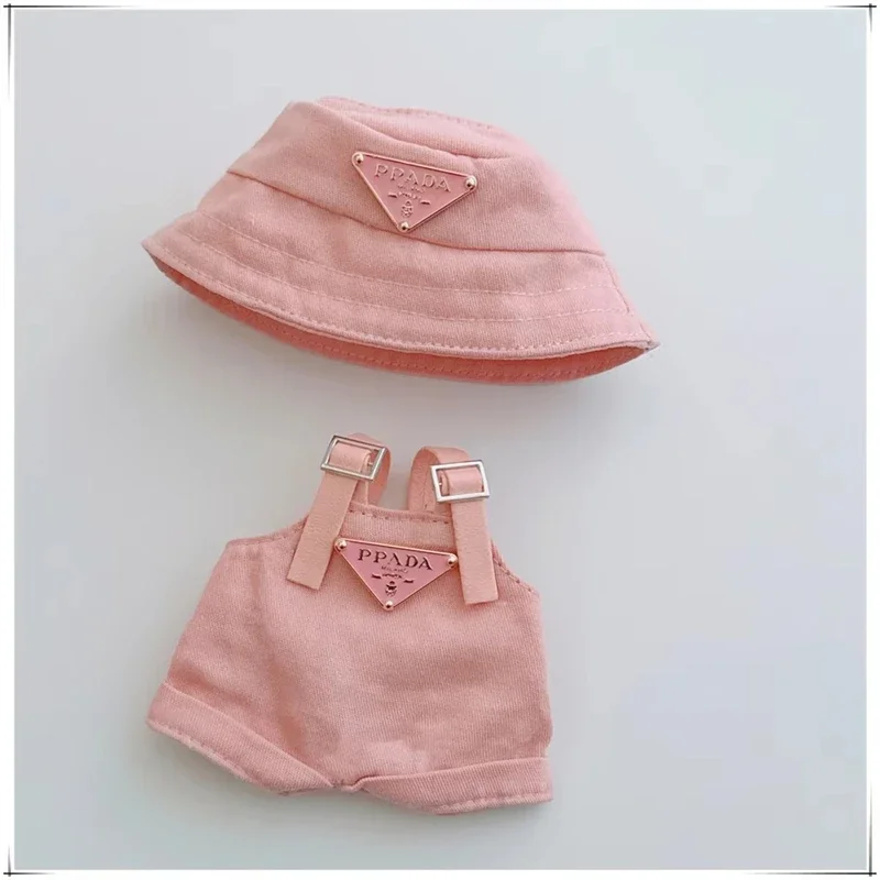 neat stitching on 17cm Labubu doll bucket hat and overalls